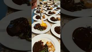 Chef caramelizing the Misoyaki Butter fish for this event’s Surf and Turf plate up with filet mignon [upl. by Blackstock]