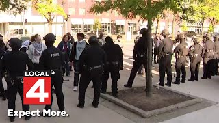 At least 13 arrested as Wayne State University forces proPalestinian protesters off campus [upl. by Konopka581]