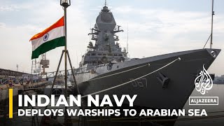 India’s navy deploys warships to Arabian Sea after tanker attack [upl. by Llenal]