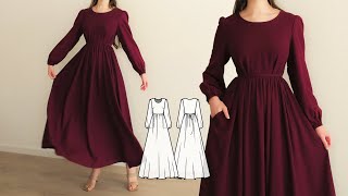 Sewing Tutorial for Modest Maxi Linen Dress  Sewing Pattern 🌸 [upl. by Downe]