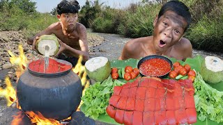 Primitive Technology  Cooking amp Braised Pork For Food Eating Delicious [upl. by Donahue]