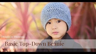 Crochet Basic Top Down Beanie Tutorial Any Size [upl. by Libbey]