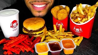 ASMR Wendys Eating Show TAKIS Mukbang BIGGIE Bag Frosty Chicken Nuggets Fries 4 For 4 No Talking [upl. by Eimat225]