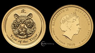 Australia 5 AUD 2010  120 oz 9999 Au BU  Lunar II  Tiger [upl. by Zanahs419]