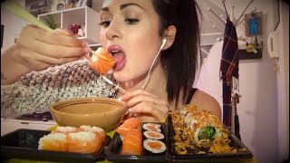 ASMR MANGIO SUSHI  Eating Sounds SALMON ROLL Uramaki Hosomaki Nigiri [upl. by Pillihpnhoj]