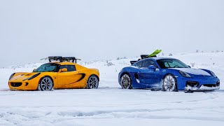 SkiCars Lotus Elise and Porsche Cayman in Winter  RWD Sports cars in the snow  Everyday Driver [upl. by Deborath]