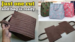 Just with one rectangle piece  Lunch box bag making at home Bag cutting and stitchingDIY Tote Bag [upl. by Tap]