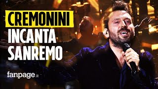 Sanremo 2022 Cesare Cremonini incanta l’Ariston nel pubblico anche la fidanzata Martina Maggiore [upl. by Moraj724]