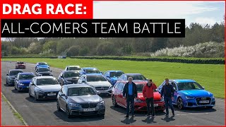 DRAG RACE FUN RS3 M140i Golf R Focus RS A45 AMG i30N Impreza Hot Hatch w Tiff Needell [upl. by Kloman]