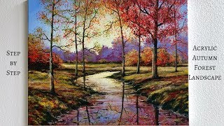 Autumn Forest STEP by STEP Acrylic Painting ColorByFeliks [upl. by Okoy]