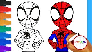 Coloring Spidey from Marvels Spidey and His Amazing Friends with Spiral Background  Coloring Page [upl. by Ario878]