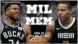 Milwaukee Bucks vs Memphis Grizzlies Full Game Highlights  Apr 3  2024 NBA Season [upl. by Parry266]