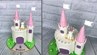 Castle Cake Tutorial Fully EdibleNo Polystyrene Turrets [upl. by Ahsetel]