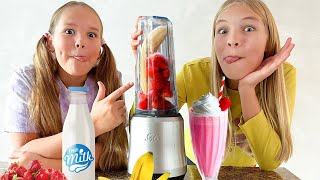 Amelia amp Avelina learn how to make fresh healthy Milkshakes [upl. by Imot]