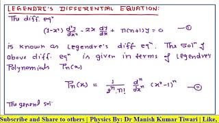 Mathematical Physics  Special Function Legendres Differential Equation [upl. by Adnal]