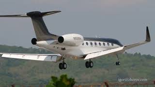 Business Jet Gulfstream G650ER approaching landing [upl. by Petronia]