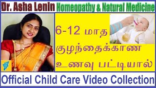 6 முதல் 12 மாத குழந்தைக்கான உணவு பட்டியால்  DrAsha Lenin kulanthai kundaga tips in tamil [upl. by Boycie976]