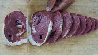 Fried OX Heart in a Pan  Best OX Heart Dish Recipe  How to Cook OX Heart in my Village [upl. by Annavaig79]