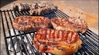 🔥🔥 relaxing grilling  Pork Tenderloin Skewers amp dry aged Rump Steak at the Firepit ASMR🔥🔥 [upl. by Heidt]