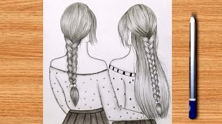 Best friends❤Pencil Sketch TutorialHow to draw two friends Hugging each otherEasy Bff drawing [upl. by As]