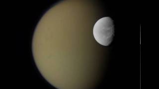 Saturns Moons Dione and Titan from Cassini [upl. by Rogovy]