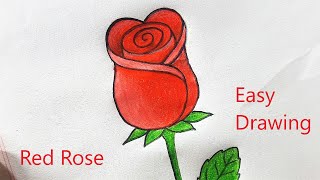 How to draw a Red Rose Flower Easy painting [upl. by Rehpotsirahc648]