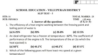 11th Physics Slip Test 5 Question Paper Villupuram District 2024 [upl. by Enneillij]