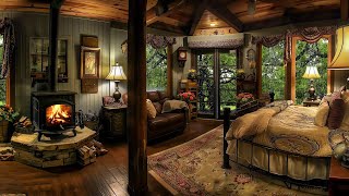 🔴Sleeping in a Cozy Relax Cabin with Warm Fireplace amp Soothing Rain Sounds in Beautiful Rainy Night [upl. by Enalahs418]