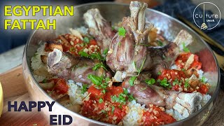 EGYPTIAN FATTAH  EID MEAL  LAMB SHANK amp GARLIC TOMATO RICE DISH  ‏فتة مصري أصلي ‏بالخل ‏والثوم [upl. by Eileme319]