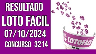 LOTO FACIL hoje  07102024  Resultado concurso 3214 [upl. by Eirene]