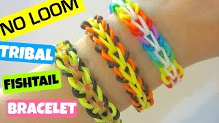 Tribal Fishtail Rainbow Loom Bracelet without a Loom using 2 Pencils [upl. by Adiuqram]