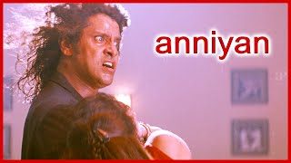 Anniyan Tamil Movie  Anniyan fights with Martial Artists  Vikram  Sadha  Vivek  Prakash Raj [upl. by Linoel]