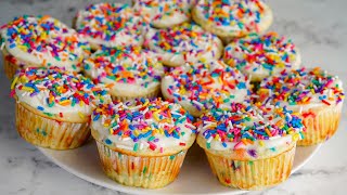 90 Calorie Protein Funfetti Cupcakes made in Air Fryer  Easy Meal Prep w 12g Protein Per Cupcake [upl. by Jobina]