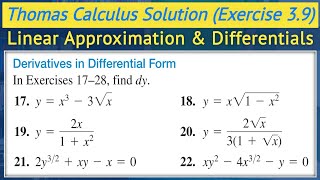 Thomas calculus exercise 39 Q17 to Q22  Differentials dy calculus urdu hindi  Lec 82 [upl. by Anaela]