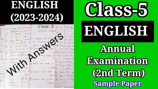 CLASS  5 ENGLISH Sample Question Paper  Class5 2nd Term English Sample Paper [upl. by Oigile]