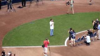 Anson Williams quotPotsie Weberquot singing the National Anthem at Brewers game [upl. by Miza]