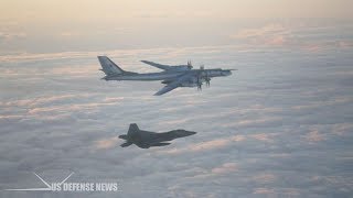 F22 Stealth Jets Intercept Russian Tu95 Bear Bombers Heading for Alaska during Massive Wargame [upl. by Lanza]