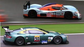 Aston Martin DBR9 GT1 and Lola Aston Martin LMP1  Screaming V12 Engine Symphony [upl. by Rustice]