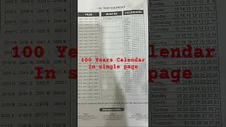 100 years Calendar calendar trending shortsfeed shorts shortsvideo years year 100years [upl. by Ojimmas]