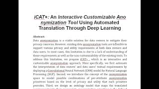 iCAT An Interactive Customizable Anonymization Tool Using Automated Translation Through Deep Learn [upl. by Norven606]