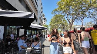 4K Walking Tour Barcelona at Plaza Catalonia August 2024 Summer Spain [upl. by Yentnuoc]