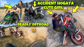 SUPERBIKE CRASHED ON OFFROADING DEADLY OFFROAD   Cute Girl CRASHED Preparation for Ladakh Ride [upl. by Lowenstein]