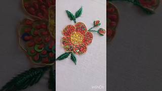 Beautiful Flower Hand Embroidery Design With zardosiThread AndSequence Workshortyoutubeshortsart [upl. by Bilbe]