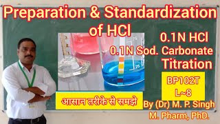 Preparation amp Standardization of Hydrochloric Acid HCl  01N HCl  BP102T  L8 [upl. by Anaeirb246]