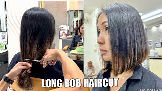 LONG BOB HAIRCUT  Potong rambut Sebahu  Hair transformation  DIY  Hairstyles  Update [upl. by Halyak533]