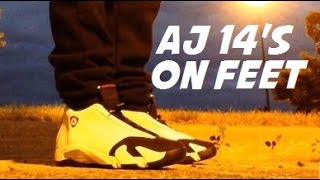 Air Jordan 14 Black Toe retro Sneaker Review On Foot with sizing [upl. by Olonam]