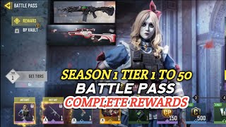 Season 1 2024 Complete Tier 1 To 50 All Battle pass Rewards  Season 1 Battle pass Emote Codm 2024 [upl. by Fai586]