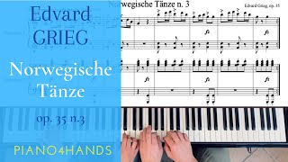 E Grieg  Norwegian Dance op 35 n 3 for Piano four hands score [upl. by Arakahs]