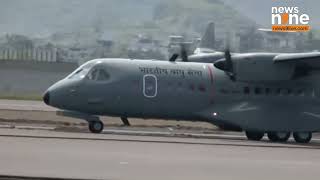 IAF C295 Makes Inaugural Landing at Navi Mumbai International Airport [upl. by Yerbua]