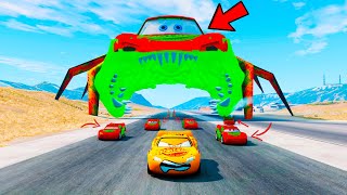 Lightning McQueen vs Giant Head Eaters  Epic Escape  Intense BeamNGDrive Action Live 36 [upl. by Anaderol138]